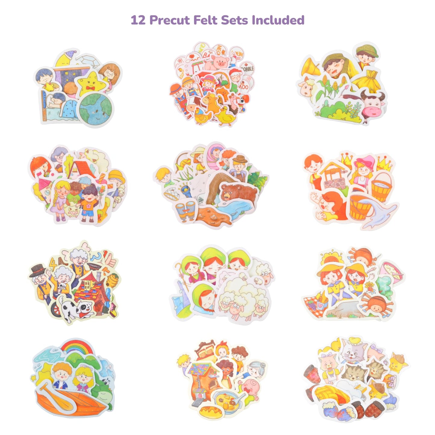 CHEFAN 12 Pack Felt Board Stories Set,Nursery Rhymes Flannel Board Stories with a Foldable Board for Preschool Activities,Includ