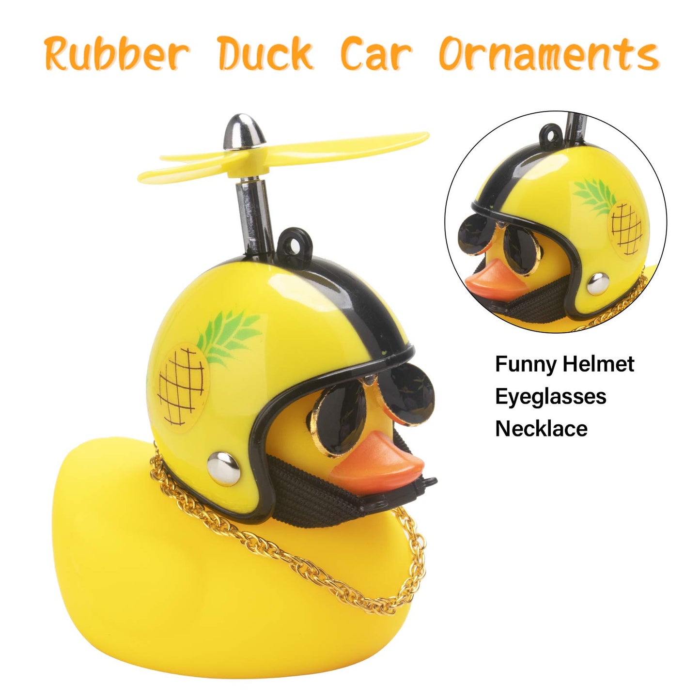 Wonuu Rubber Duck Car Ornaments Yellow Duck Car Dashboard Decorations Cool Glasses Duck With Propeller Helmet (Pineapple-Yellow)