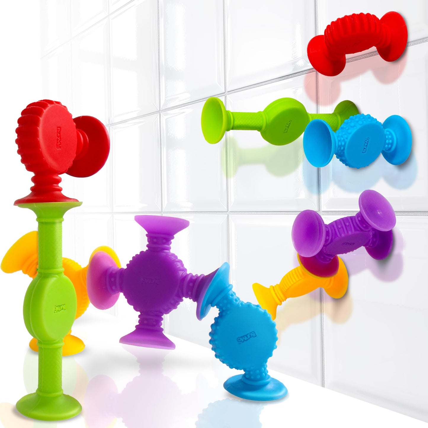 Bunmo Easter Basket Stuffers - Suction Bath Toys - Connect, Build, Create - Bath Toy - Easter Basket Essentials - Stimulating Sensory Toy - Non-Mouthable Toy 3+ - Textured 10 Pack