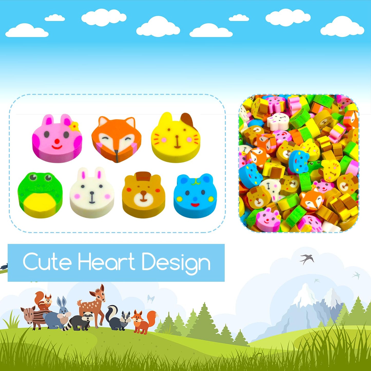 300 Pieces Mini Erasers Assortment Mini Erasers For Kids Bulk Animal Erasers Kids Erasers Mini Bulk Bunny Erasers Mini Pencil Er