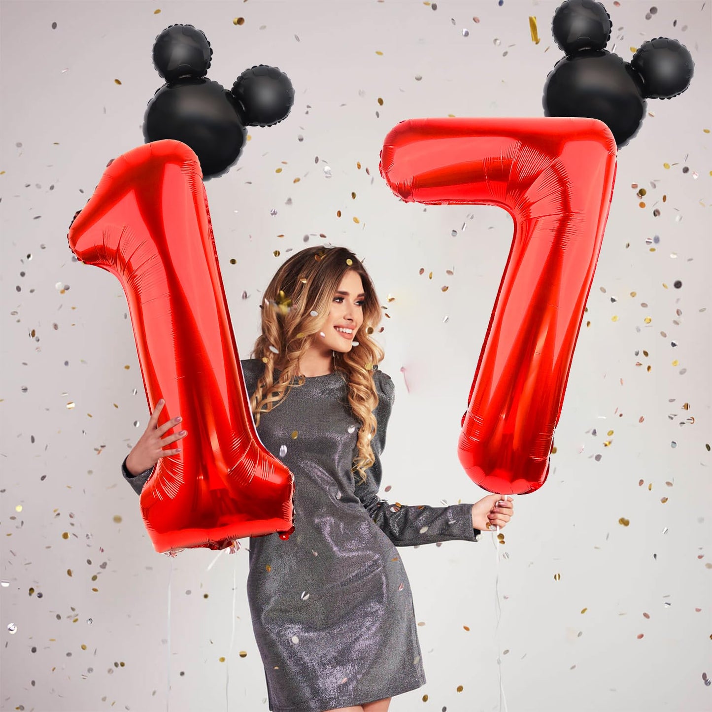 Lebery Mouse Number 7 Balloon 40 Inch Red Number 7 Balloon Mini Mouse Head Balloon For 7Th Birthday Party, Black Red Large Number 7 Foil Balloon For Baby Shower Anniversary Supplies Decorations