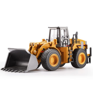 1/40 Scale Diecast Four Wheel Loader Truck Toy, Metal Construction Equipment Bulldozer Models for Kids
