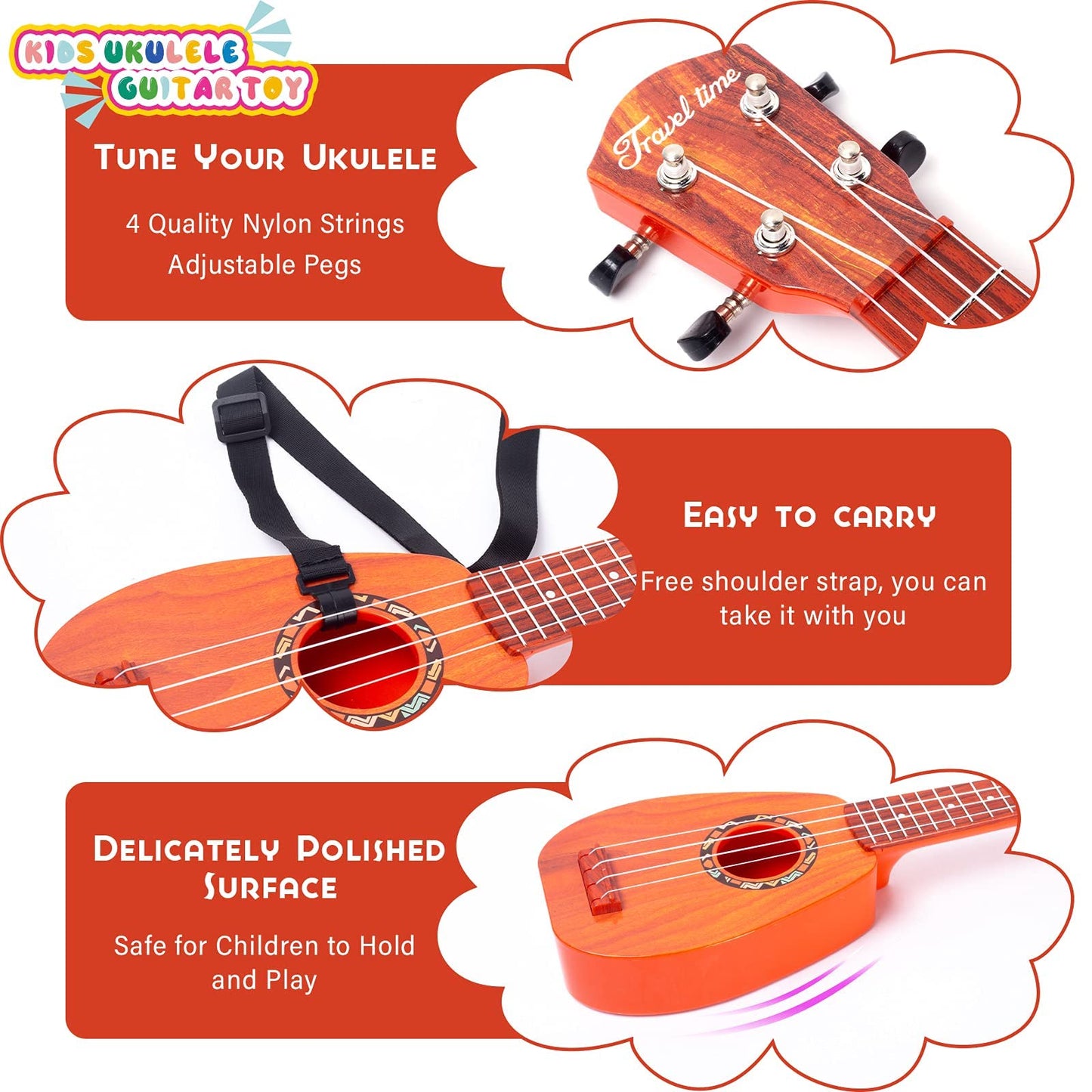 Yoloplus+ 17 Inch Kids Ukulele Guitar Toy 4 Strings Mini Children Musical Instruments Educational Learning Toy For Toddler Begin
