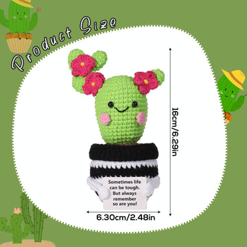 Lasuroa Positive Cactus Crochet, 6.3 Inch Green Positive Knitted Plants Cactus Doll Toy Funny Emotional Potato Holding Support Card Small Cactus Decorations For Mexico Christmas Party Birthday Gifts