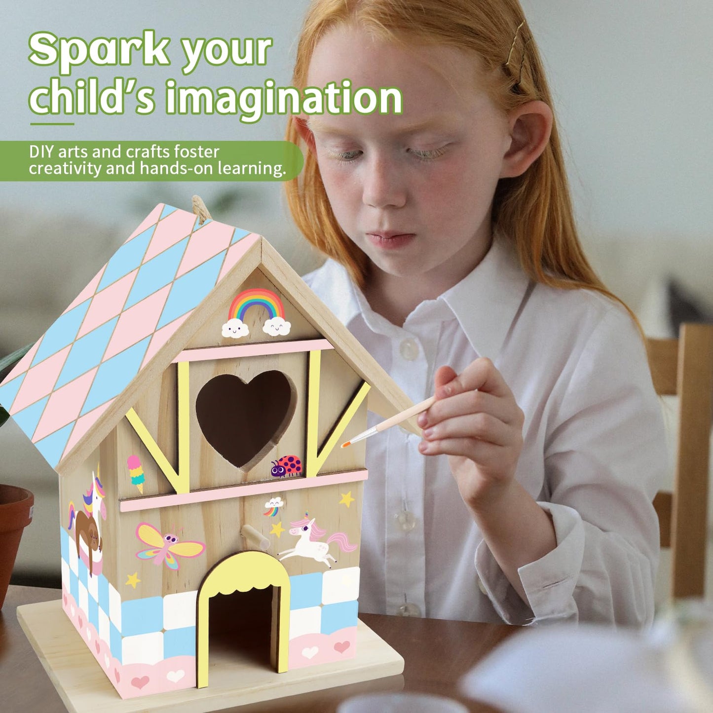 Diy Wooden Birdhouse Painting Kit For Kids, Bird House To Paint Set,Wood Arts And Crafts For Children,Ages 3-12 Build Your Own B