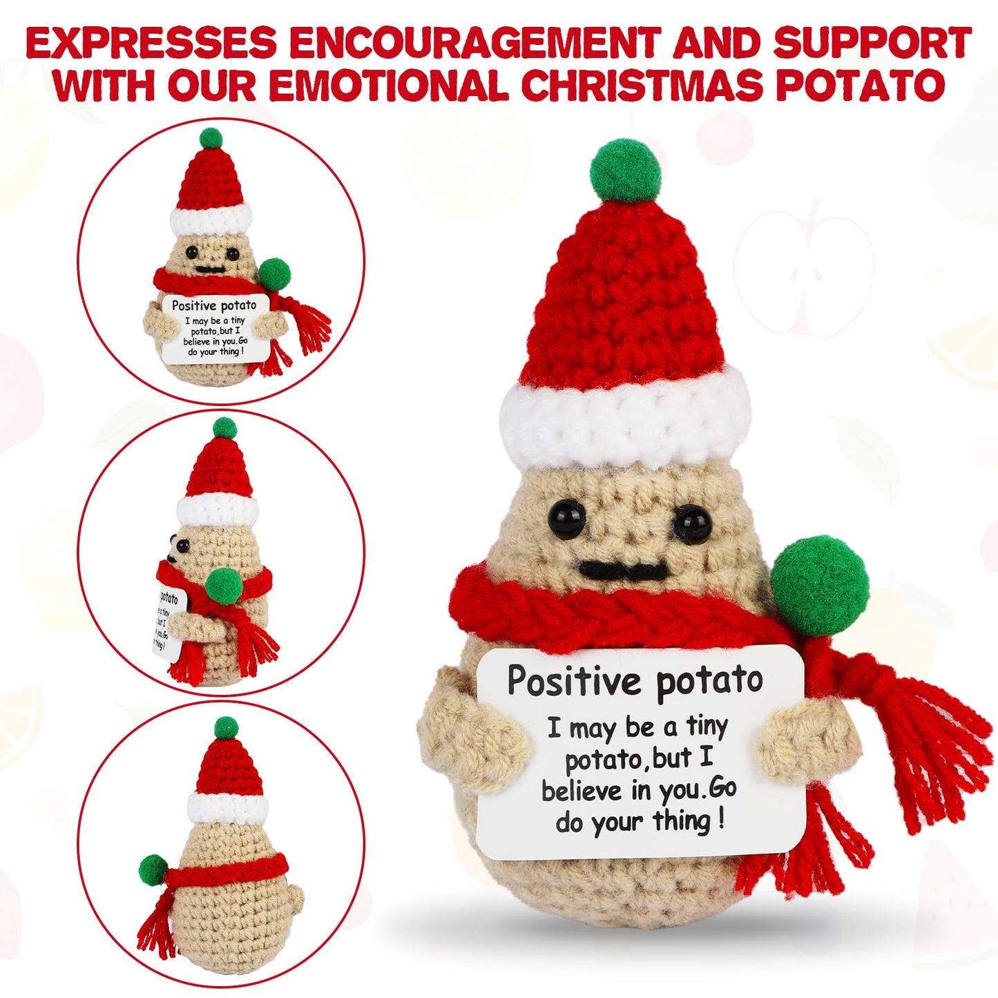 Dafuriet Mini Funny Positive Potato, 3 Inch Knitted Wool Doll With Positive Card For Cheer Up Gifts And Party Decorations, Cute Wool Positive Potato Crochet Doll For Birthday Gifts (Christmas Potato)