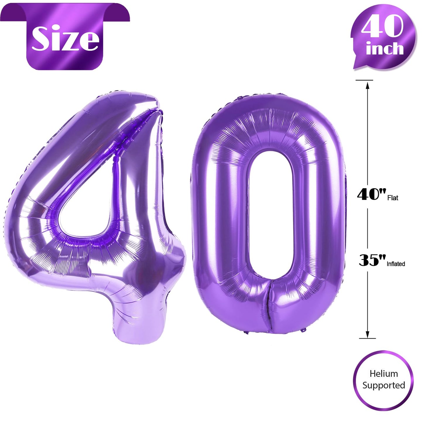 40 Balloon Number, Purple Number 40Th Birthday Balloons 40 Inch, 40 Years Old Purple Birthday Decorations For Men Women, 40Th An