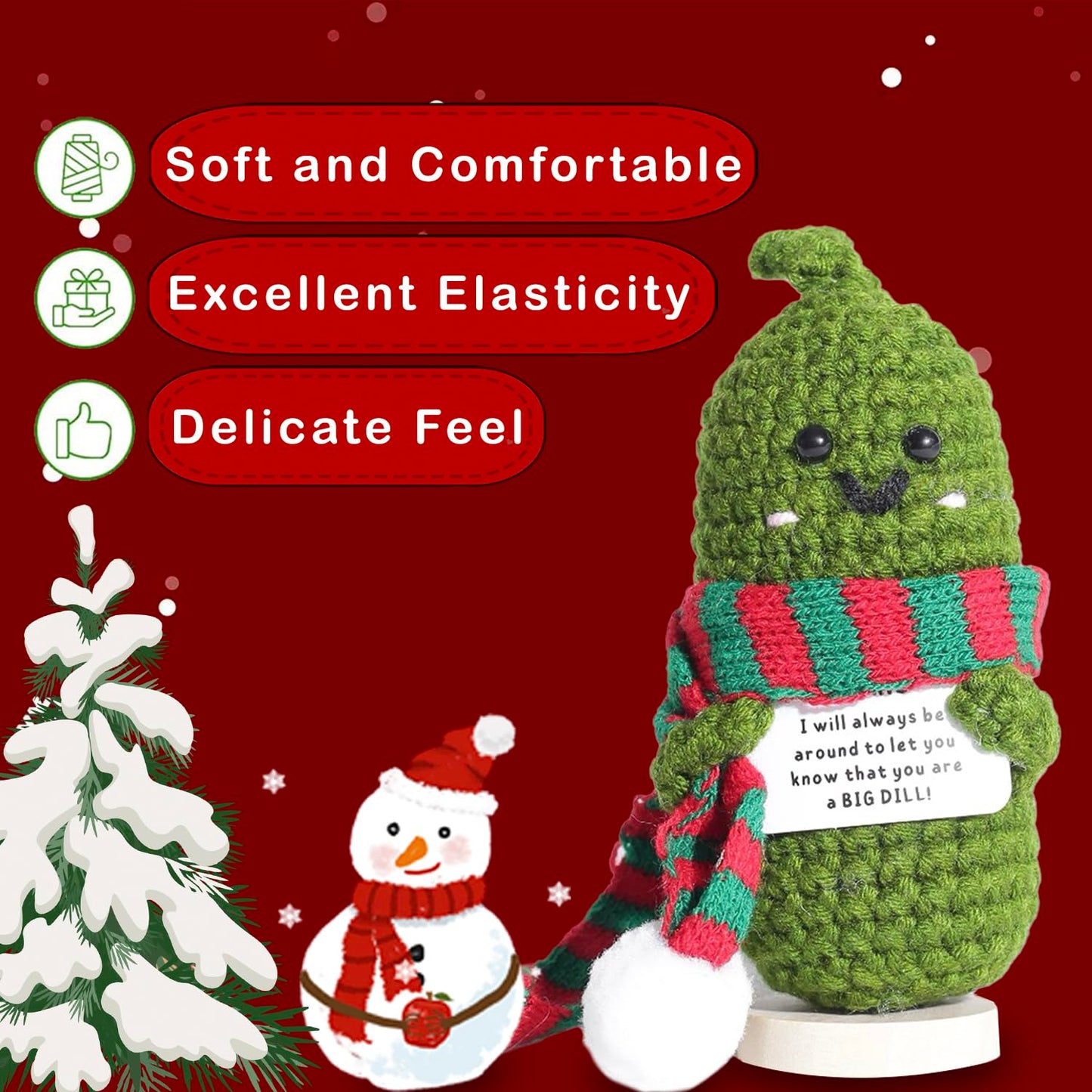 Ruifengsheng Emotional Support Pickle, Handmade Emotional Pickled Cucumber Gift With Positive Card Creative Cute Wool Inspiratio