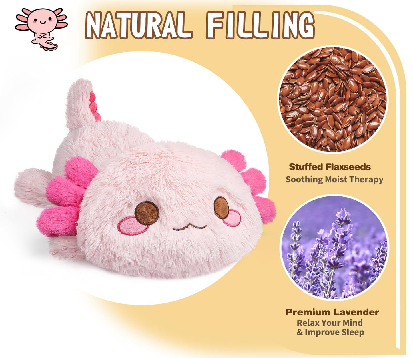 Cuckool Pink Axolotl Stuffed Animals, Microwavable Stuffed Animals Heating Pad For Cramps, Pain Stress Relief, Heatable & Coolab