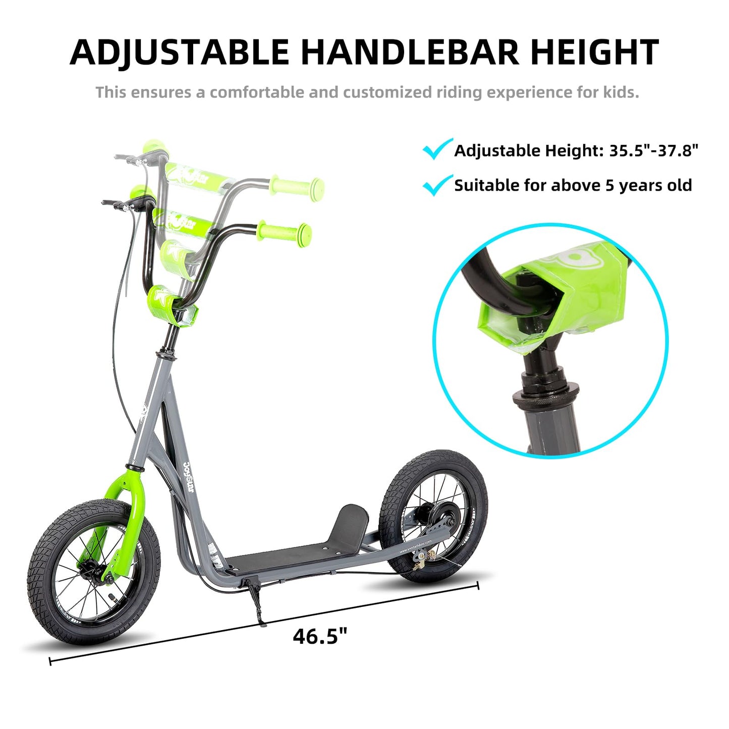 JOYSTAR Kick Scooter for Ages 5-9 Years Old Boys Girls 12 Inch Big Wheels Scooters for Kids Teens and mature-themeds Adjustable Handlebar Kids Scooter Gray