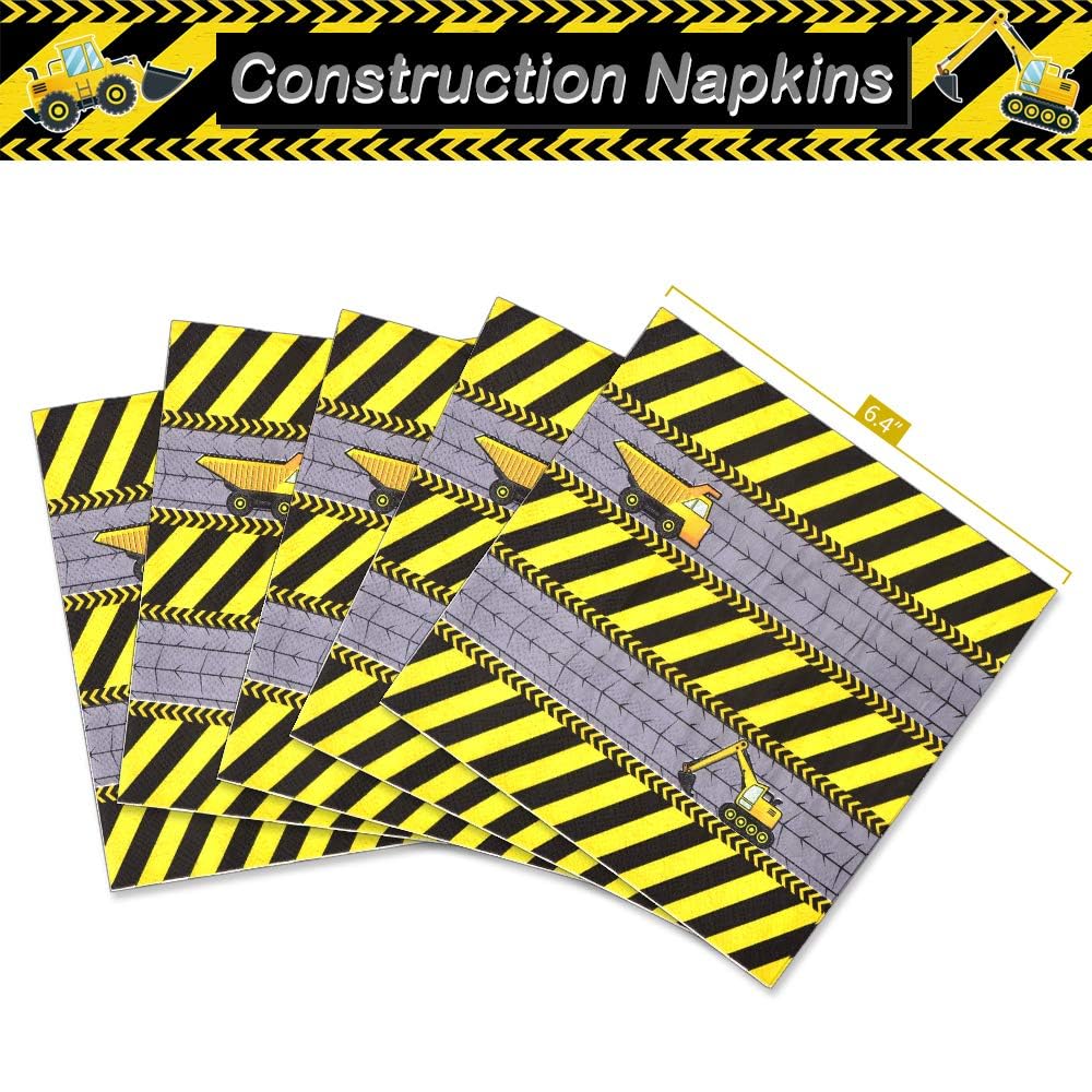 Wernnsai Construction Party Supplies - Disposable Dump Truck Themed Tableware Set For Boys Kids Birthday Dinner Dessert Plates And Napkins Serves 16 Guests 48Pcs