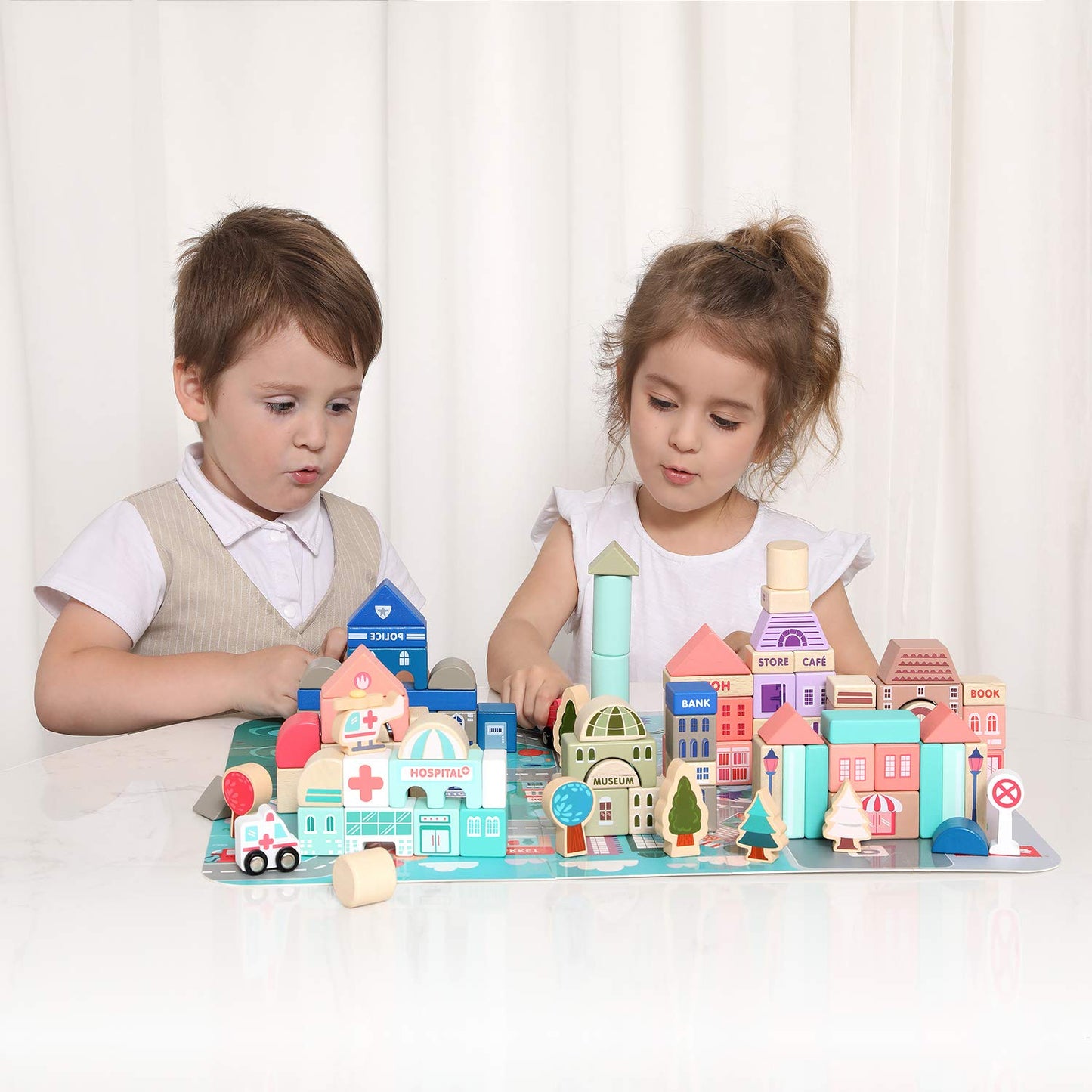 Wooden Building Blocks Set, City Construction Stacker Stacking Preschool Learning Educational Toys, Toddler Toys For 3+ Year Old Boy And Girl Gifts