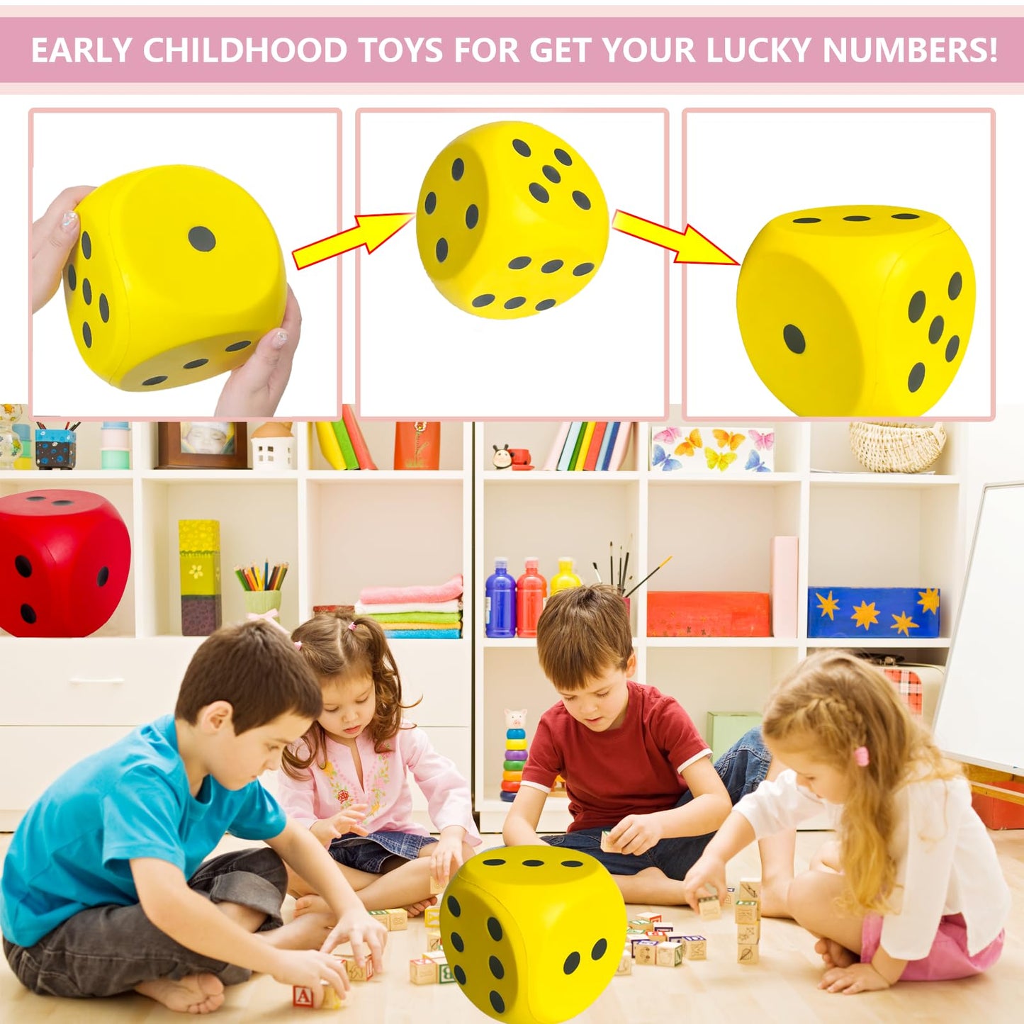 Giant 5.9 Inches Kawaii Foam Dice: A Fun-Filled, Educational Toy for Game Nights and Learning Sessions (Lucky Yellow)