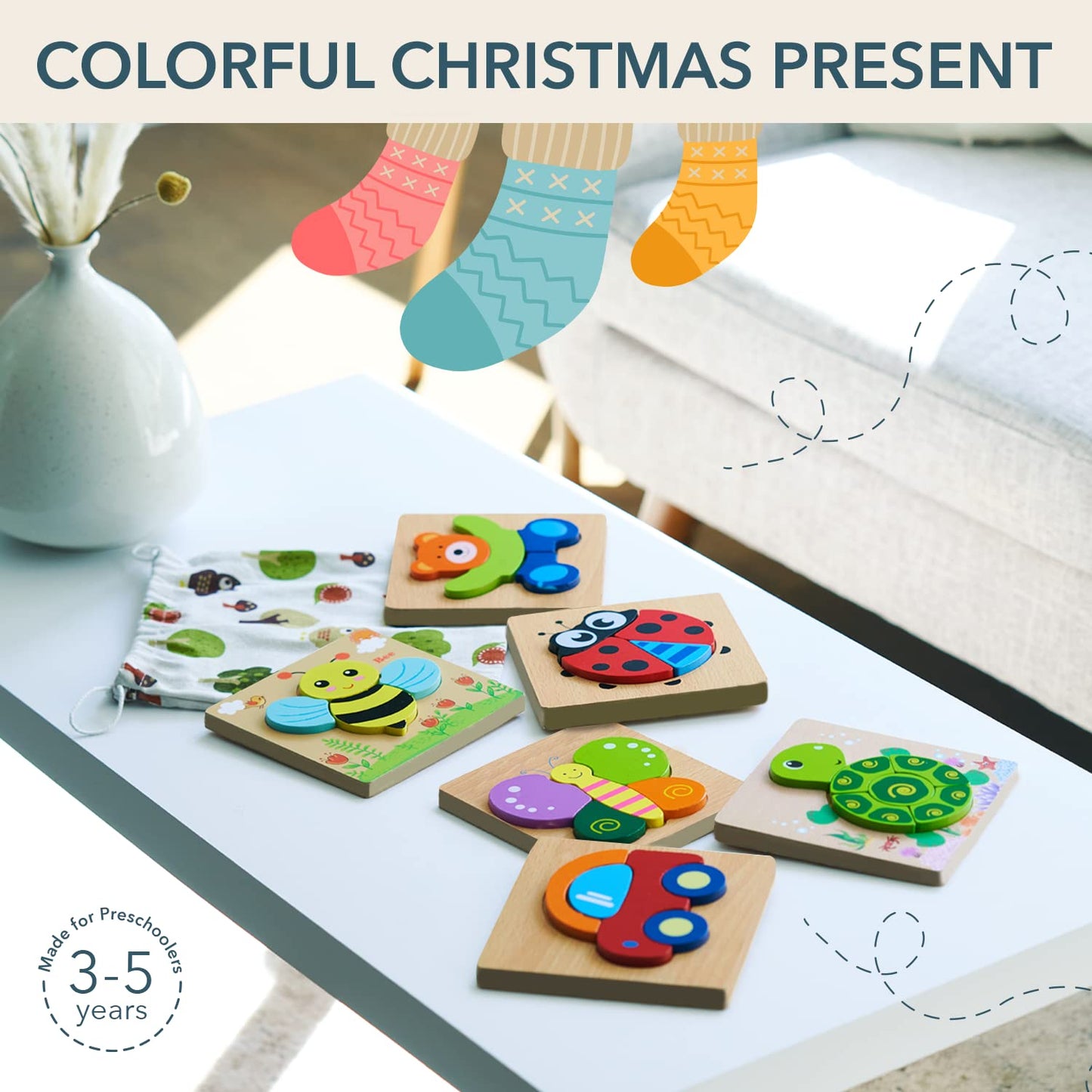 Magifire Wooden Puzzles For Toddlers 1-3, Set Of 6 Montessori Toys, 1 Year Old Wood Puzzles For Baby Boys Girls, Large Pieces Safe For Kids, Includes Storage Bag And Giftable Box