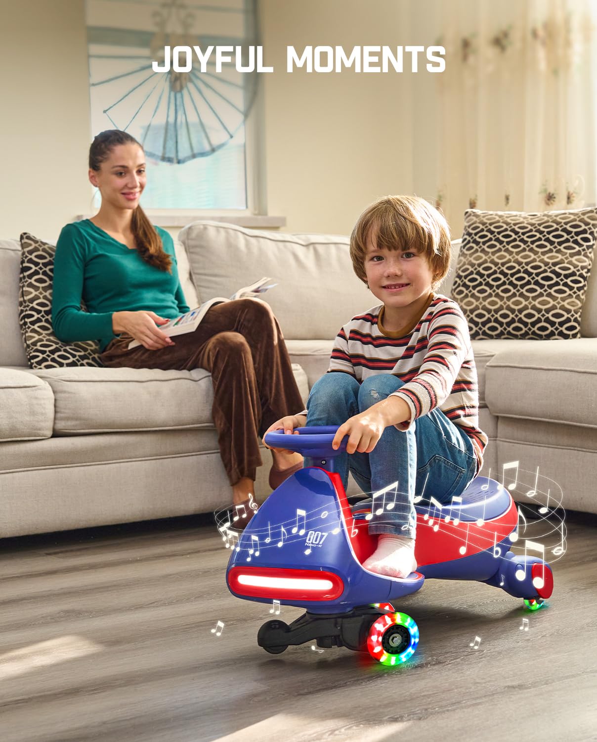 FanttikRide 6V N7 Classic Electric Wiggle Car, Rechargeable, 2-in-1 Swing Car, Bluetooth, Blue, Anti-Rollover, 150 lbs, Ages 3