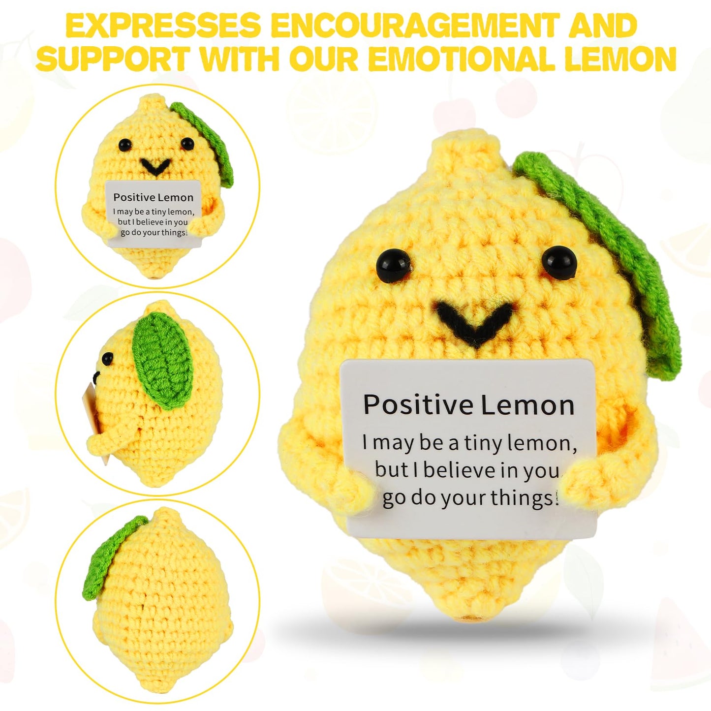Dafuriet Mini Funny Positive Potato, 3 Inch Knitted Wool Doll With Positive Card For Cheer Up Gifts And Party Decorations, Cute Wool Positive Potato Crochet Doll For Birthday Gifts (Lemon)