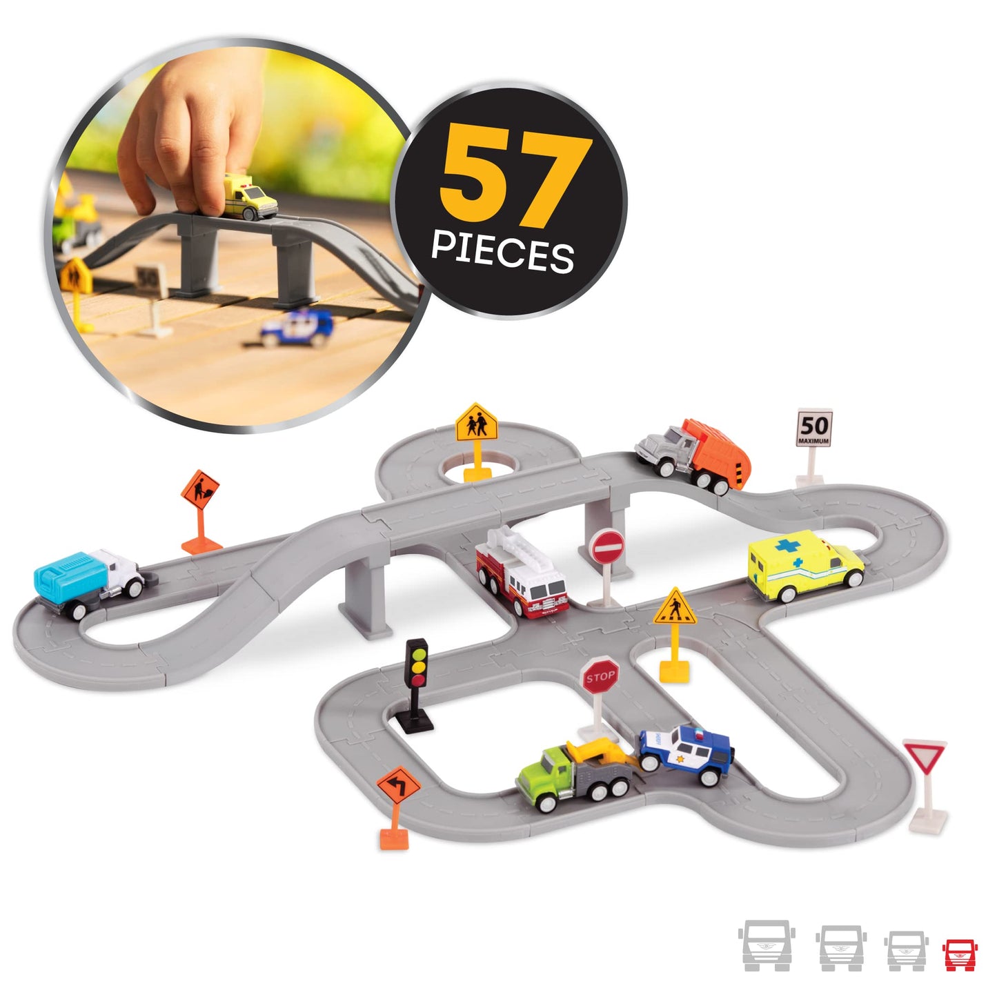 Driven By Battat Wh1078Z Series Multipack (6 Pack Safe & Clean City Crew Pocket Playset – 57Pc Set With Work Vehicles, Tracks, And Road Signs – Toys For Kids Aged 3 And Up, Multicoloured