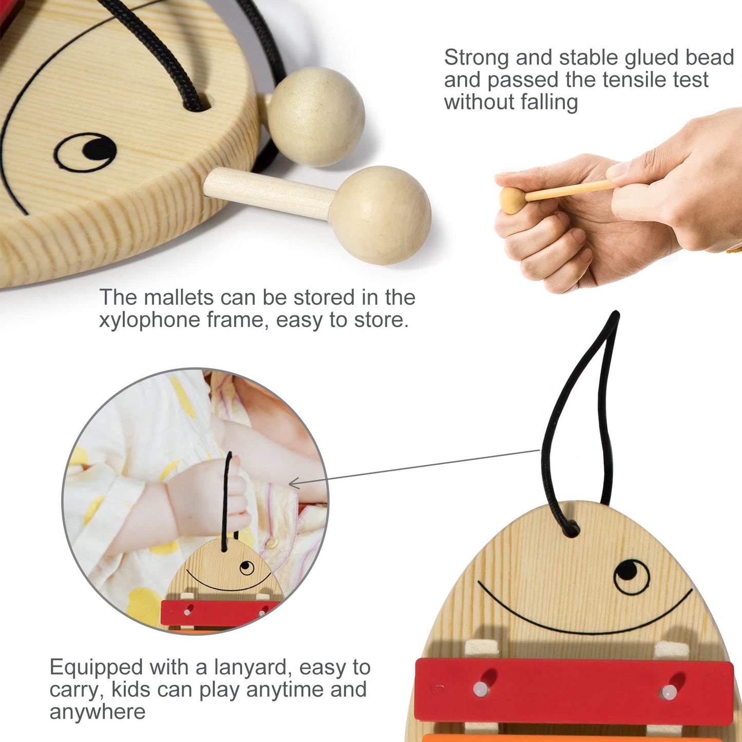 Musicube Xylophone For Baby Toddler Fish Shape Wooden Xylophone With 2 Mallets Educational & Preschool Learning Percussion Instr