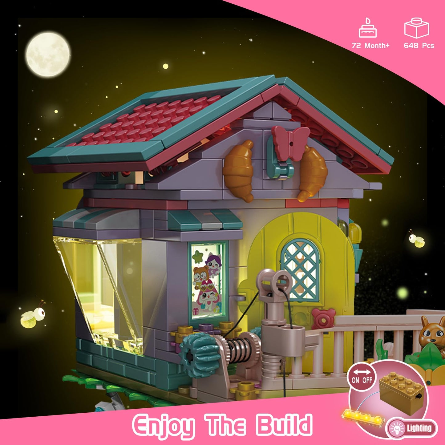 Qlt Tree House Building Set With Light Kit - Compatible With Lego Flowers Friends Friendship Treehouse Building Kit, Creative Forest Toy With A House Construction Set Gift For Kids(648Pcs)