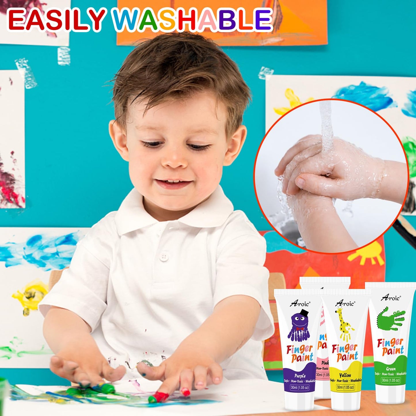 Aroic 8Pcs Washable Finger Paint For Kids, Non-Toxic Finger Paint 8Colors, Art Painting Supplies For Toddlers, Finger Painting Supplies For Kids Boys Girls Gifts, Hand Painting Diy Crafts