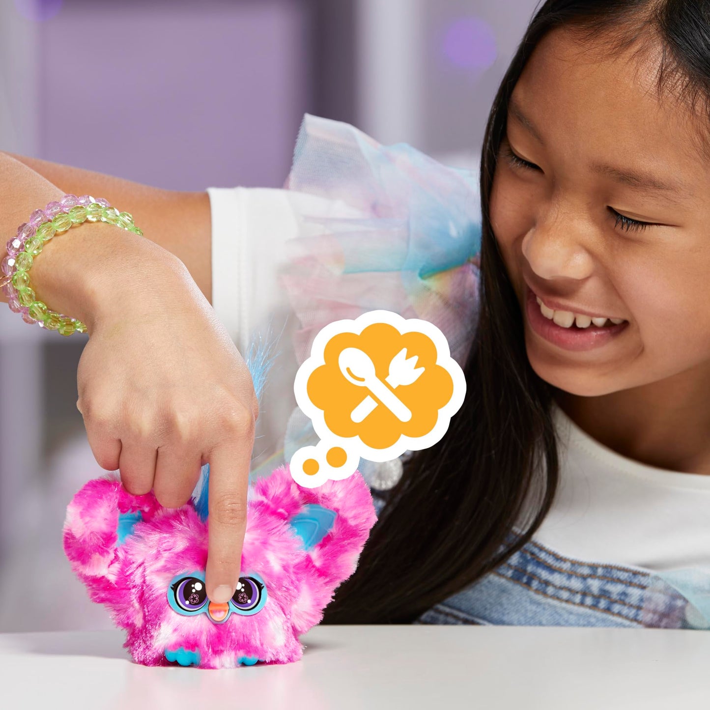 Furby Furblets Dah-Tee Mini Friend, 45+ Sounds, Country Music, Speaks Only Furbish, Electronic Plush Toys For Girls & Boys, Interactive Pets, Pink Polka Dot, 6+
