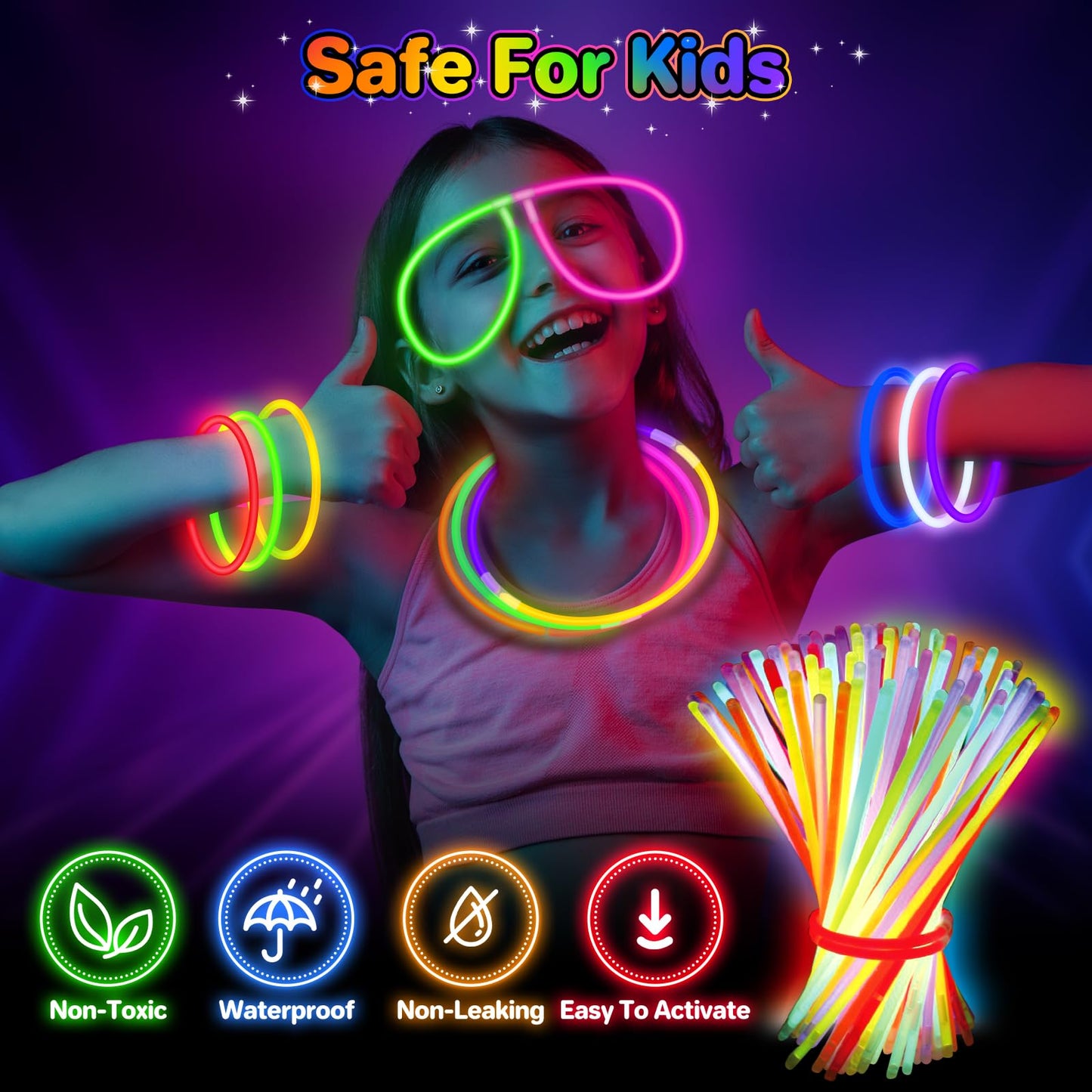 Springflower 100 Pcs Glow Sticks Bulk Party Favors, 8' Glow In The Dark Party Supplies, Light Sticks For Party Favors Glow Necklaces And Bracelets For Kids Or Adults