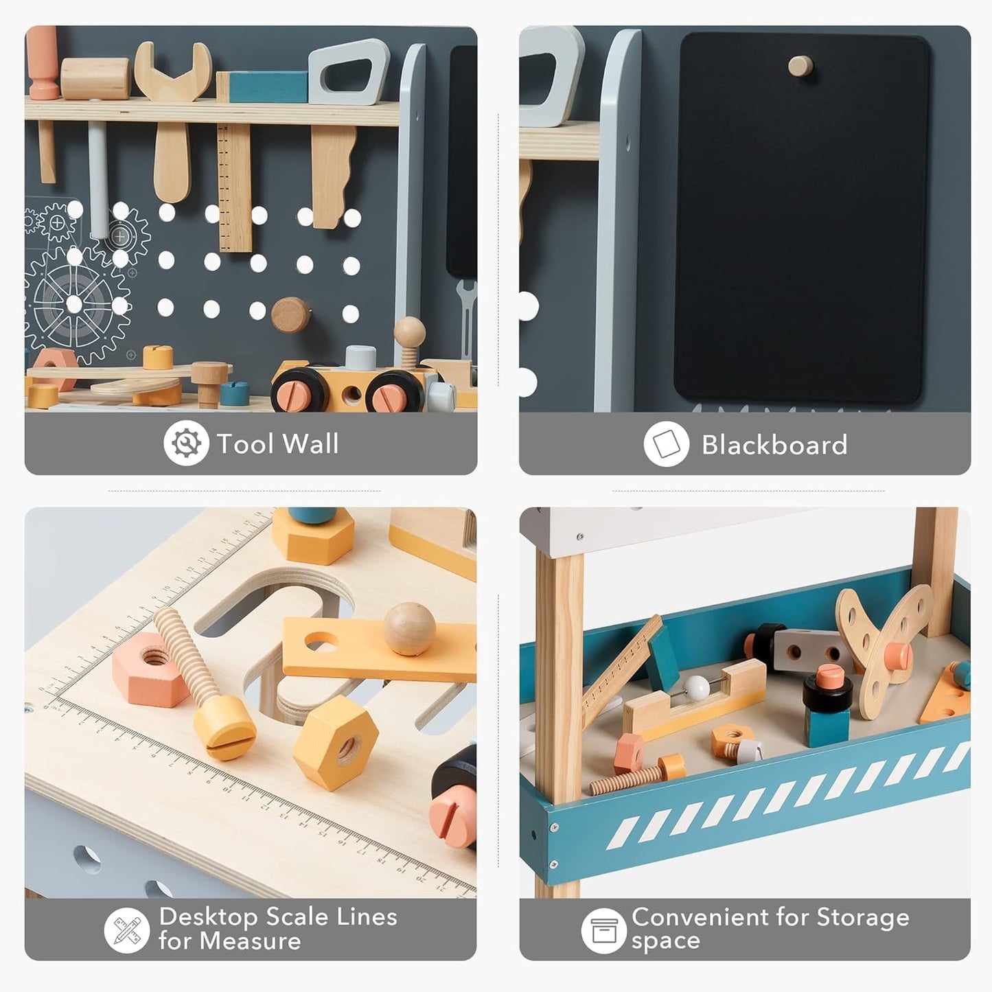 ROBUD Tool Bench Set for Toddlers Wooden Workbench Toy Workshop Construction Tools Bench Creative Pretend Play Toys Education Gi
