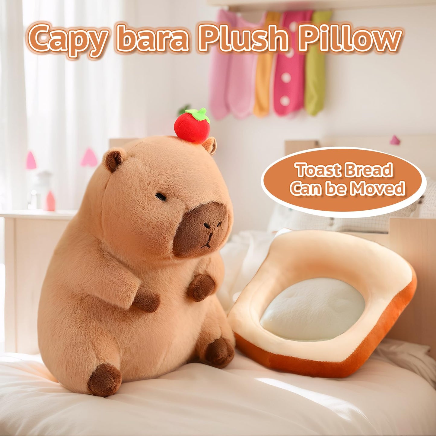 Nxnynz Cute Capybara Plush With Bread Kawaii Soft Apple Capybara Stuffed Aniamls Capybara Plush Toys Hugging Gifts Kids Girls Bo