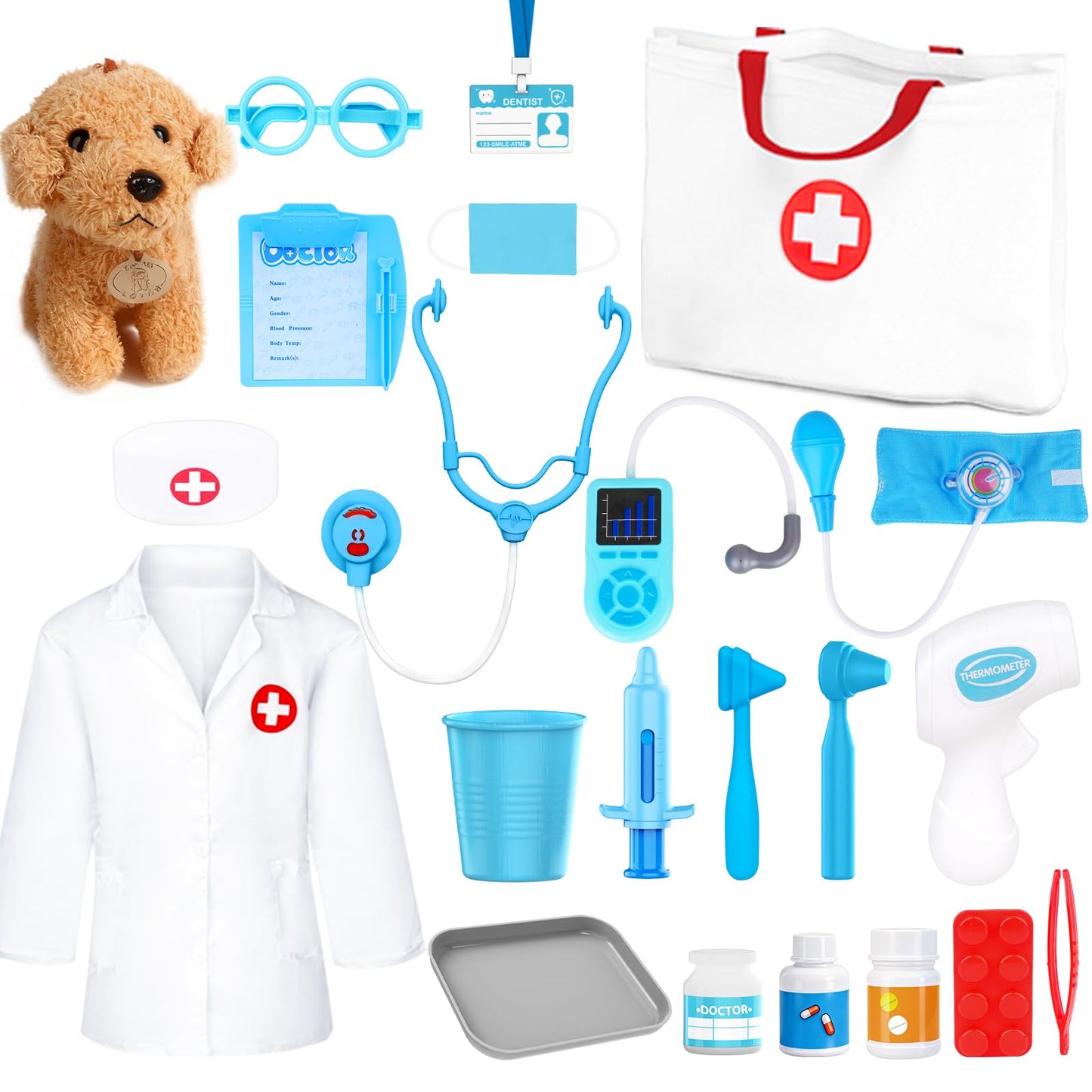 Doctor Kit for Toddlers 3-5 - Play Veterinarian Set Toys for 3 4 Year Old Boys Girls, Pretend Play Medical Kit with Dog, Bag, Co