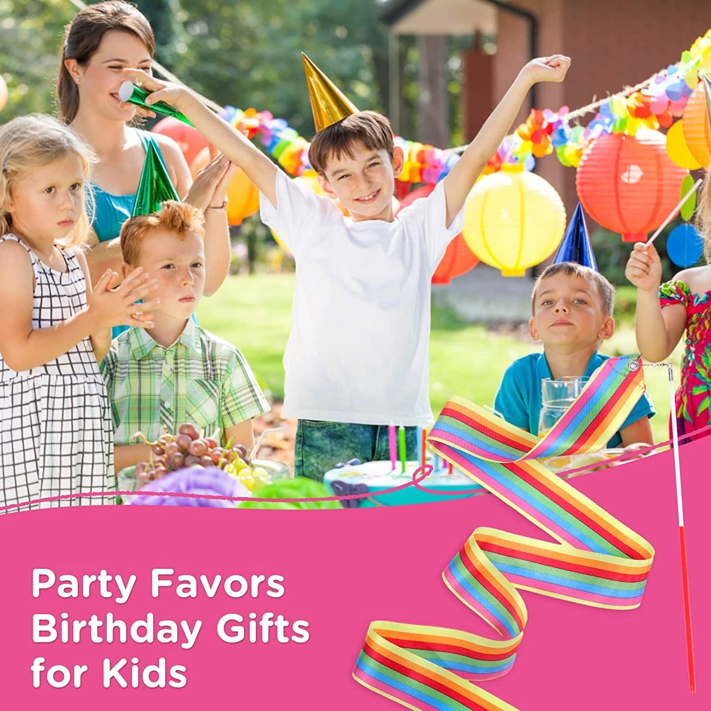 Hiunicorn 12Pcs Rainbow Dance Ribbons Party Favors For Girls Rhythmic Gymnastics Ballerina Birthday Party Streamers Decoration, Kids Circus Carnival Ribbon Silks Sticks Wands