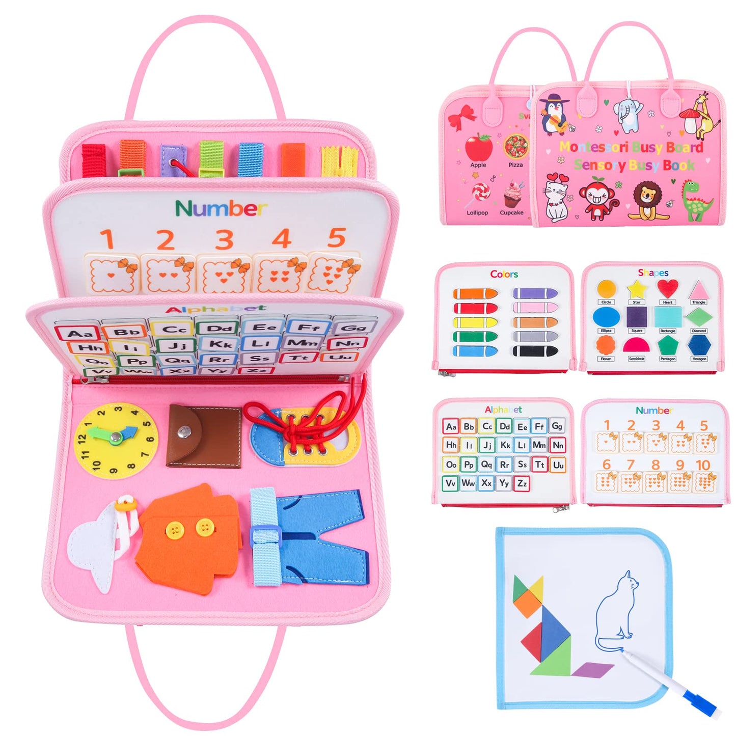 Busy Board Montessori Toys For 1 2 3 4 Year Old Toddlers Sensory Activity Busy Book For Fine Motor Skills, Airplane Car Travel E