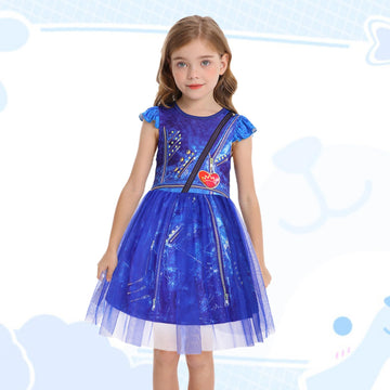 HenzWorld Girls Blue Dress Toddler Kids Blue Costume Dress up for Girls Short Flutter Sleeve Tulle Tutu Dresses Halloween Cospla