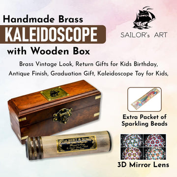 Handmade Kaleidoscope With Wooden Box, Educational Vintage Collection, Antique Birthday Gift Kaleidoscope D Cor Solid Brass 5.5