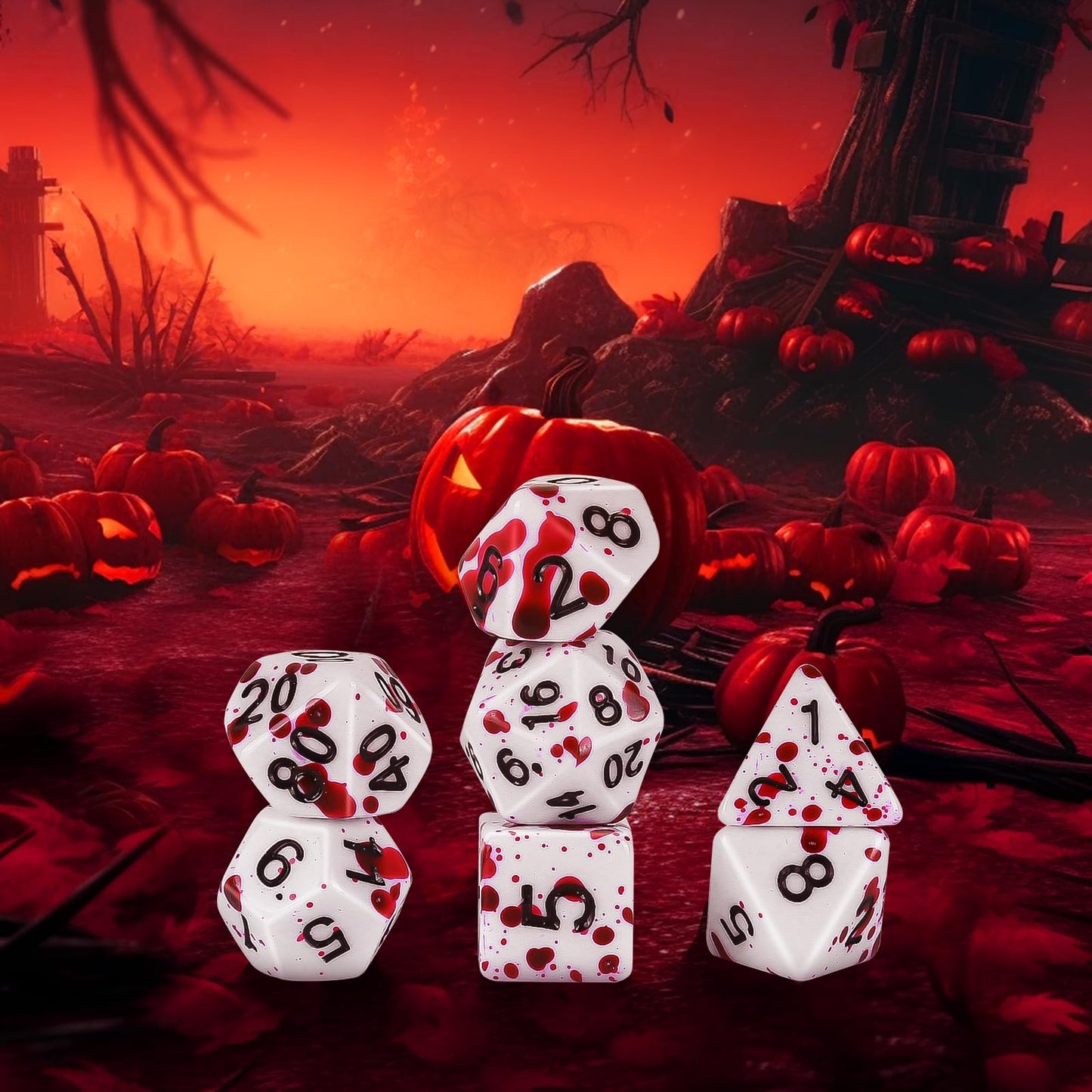 OriCraft D20 Vampire Dice DND Dice Set Realistic Blood Splatter Gaming Dices Bloody Dice Polyhedral Role Playing Game Dice Dunge
