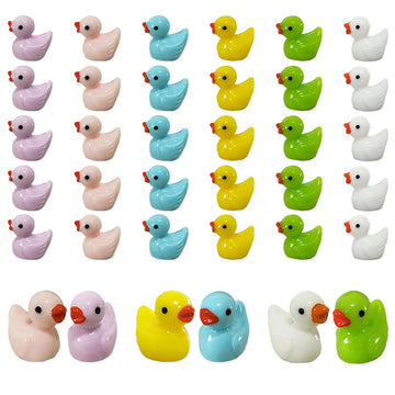 HAMIYELL Pack of 36 Multicolored Mini Resin Ducks for Garden, Dollhouse, Crafts Decor - Tiny Plastic Duck Ornaments