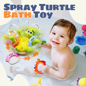 Sizobi Baby Bath Toys, Rechargeable Turtle Bath Toy Sprinkler For Kids Toddler With 5 Rings, Bathtub Fountain Spray Toy For Baby