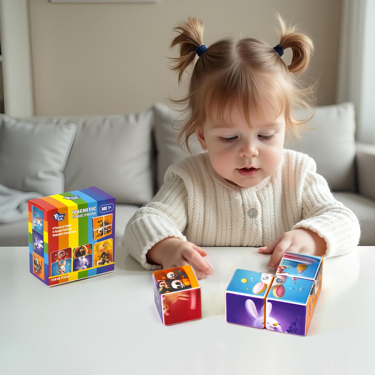 Pairez Toys Magnetic Blocks for Toddlers Aged 1-3 Large Building Cubic Puzzle Game in Holiday Theme: Christmas Easter Birthday Thanksgiving Halloween Valentine's Day