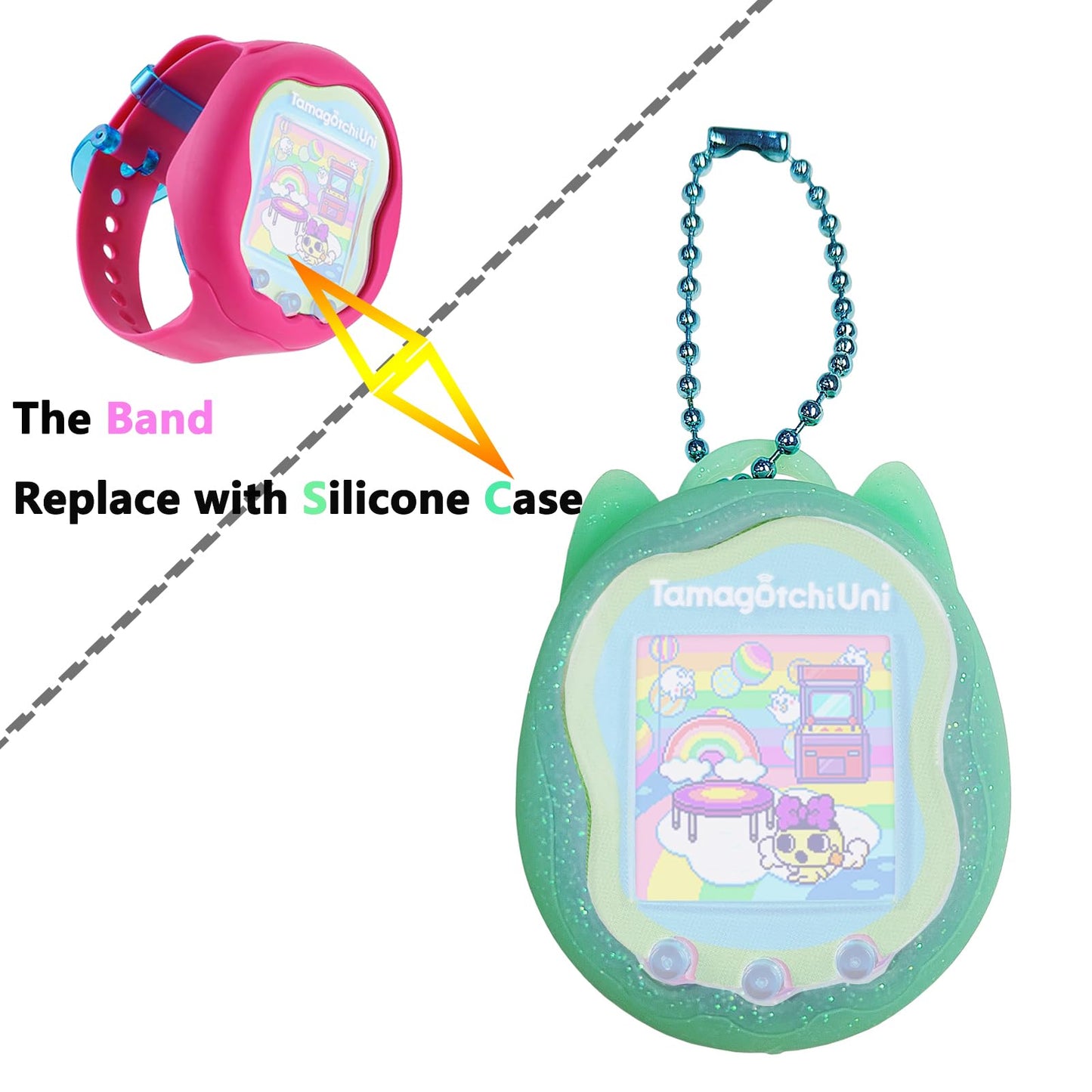 Jchpine Silicone Case Replacement For Tamagotchi Uni, Screen Protector For Tamagotchi Uni Band Pet Accessories(Silicone Case And Screen Film) (Teal Case)