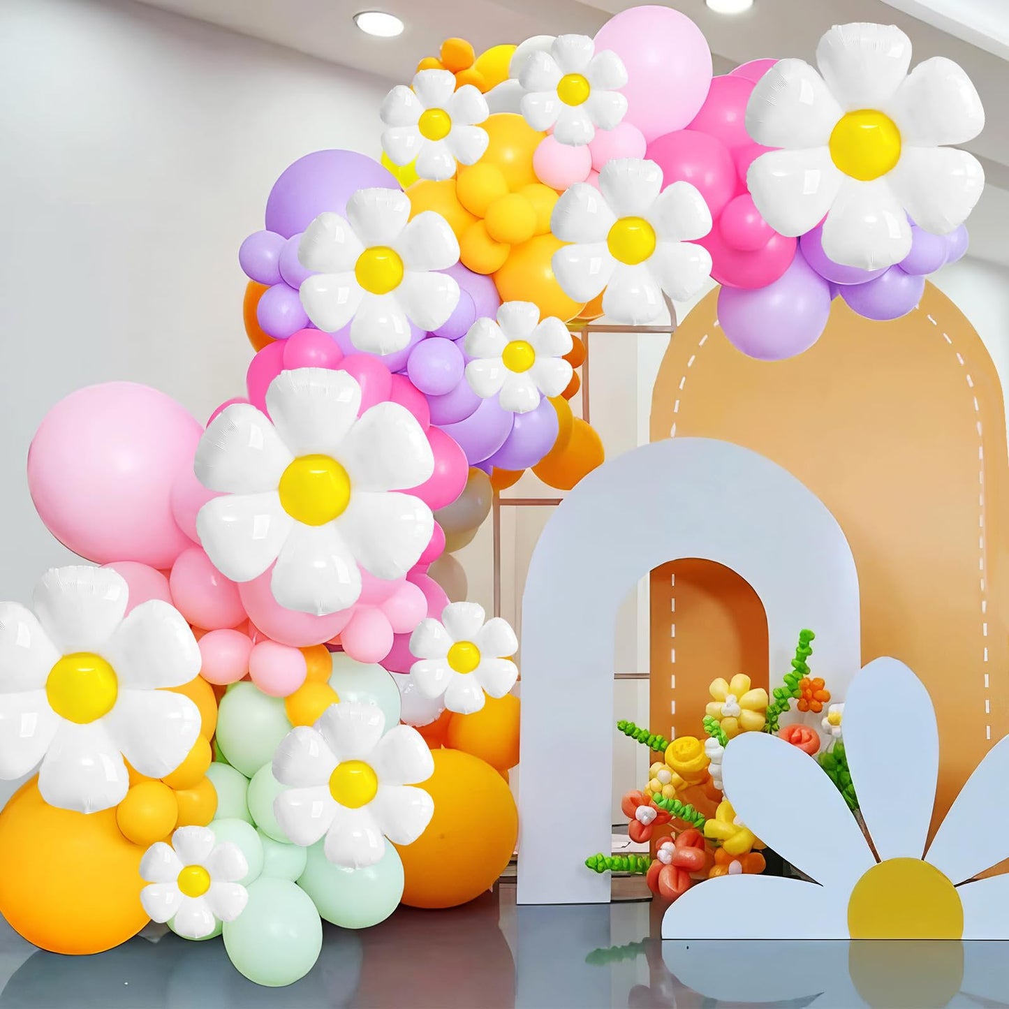16 Pcs Daisy Flower Balloons,White Flower Aluminum Foil Balloons For Birthday Baby Shower Wedding Anniversary Groovy Flower Them