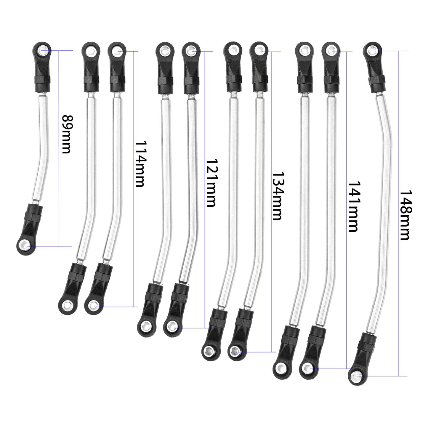 Vgoohobby 10Pcs Stainless Steel Steering Pull Rod Link Linkage Set Compatible with Axial SCX10 90046 90047 1/10 RC Crawler Car,3