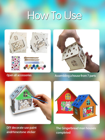 Nsoicrac 2 Pieces Wooden Easter House Craft Kit for Kids DIY Bunny Egg House with, Wood Crafts Art Project Bulk Painting Kits fo