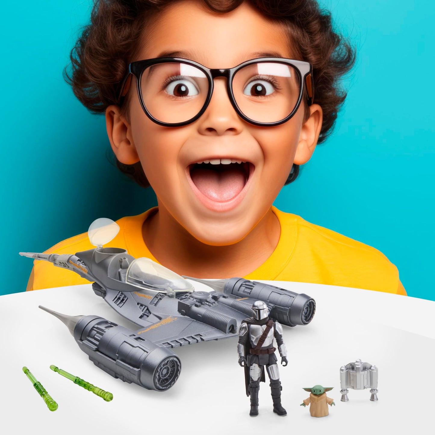 Star Wars Epic Hero Series The Mandalorian'S N-1 Starfighter Ship, 4-Inch Scale Grogu & Mandalorian Action Figures, Toys For Boys & Girls Ages 4+