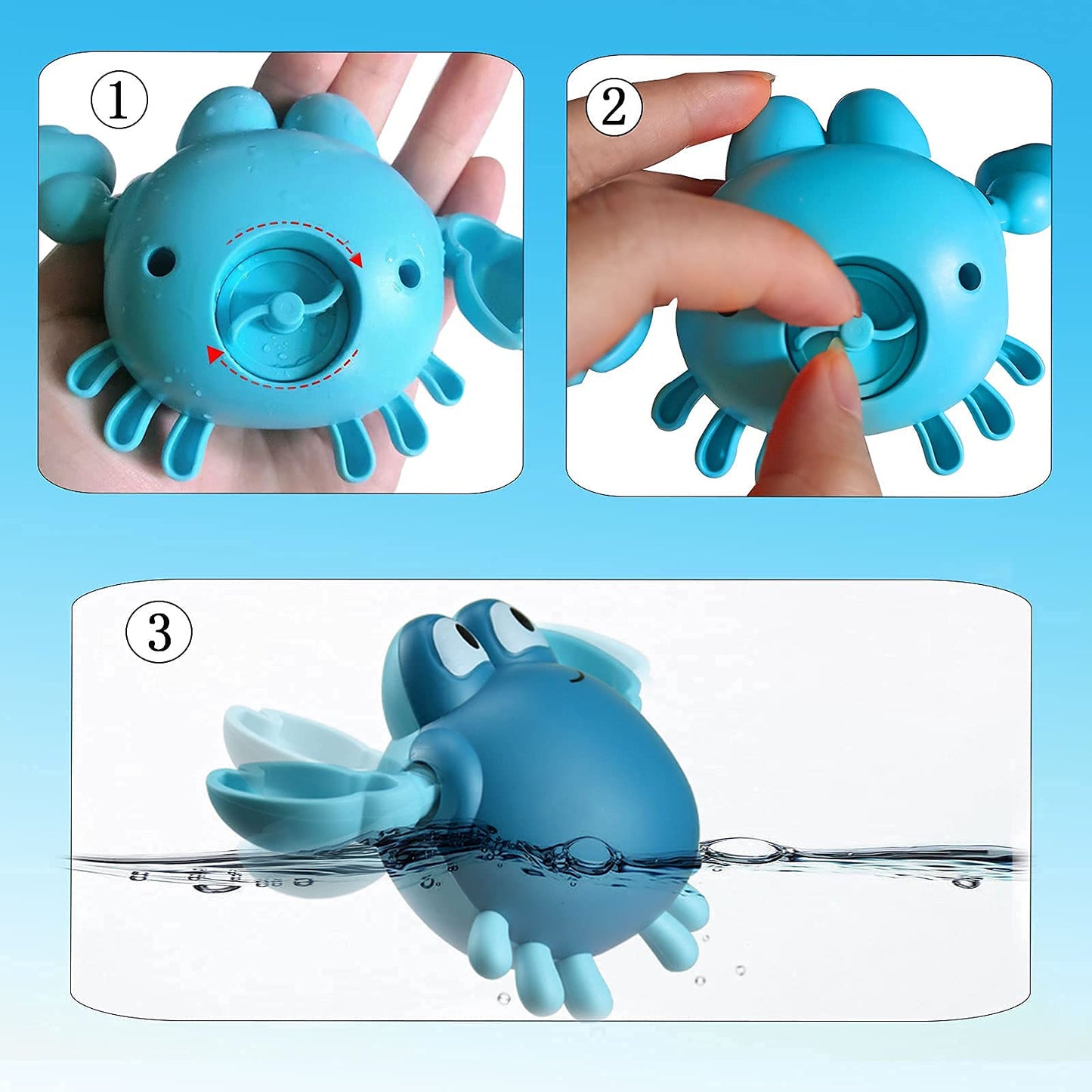 Giftrrtoy Bath Toys For Toddlers ,Cute Wind-Up Swimming Crab Baby Bathtub Toys For 1-3 Years Old 6 To 12 Months Boys Girls & Kids (Multi-Colors 4 Pcs)