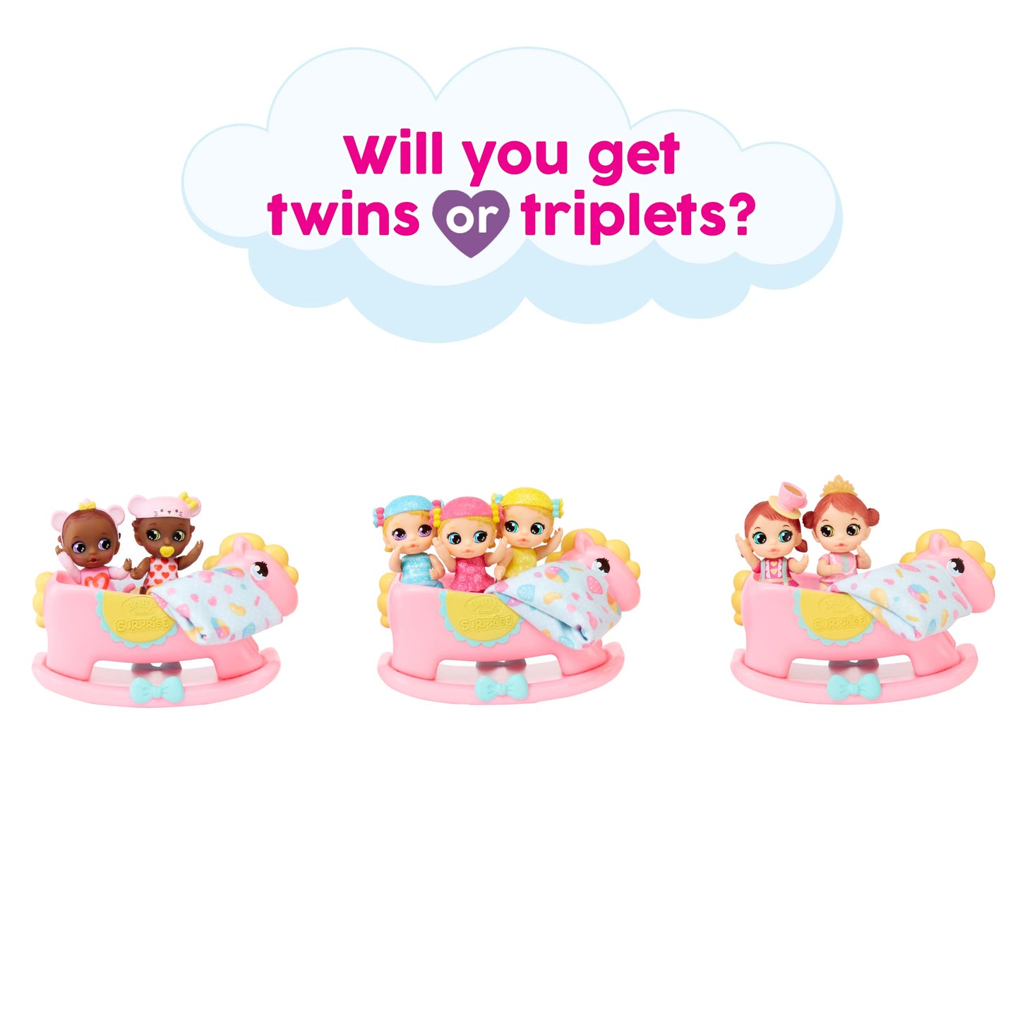 Baby Born Surprise Mini Babies Series 5 2.25'' - Unwrap Surprise Twins Or Triplets Collectible Baby Dolls With Soft Swaddle, Blanket, Rocking Horse, Age 3+ (918803)
