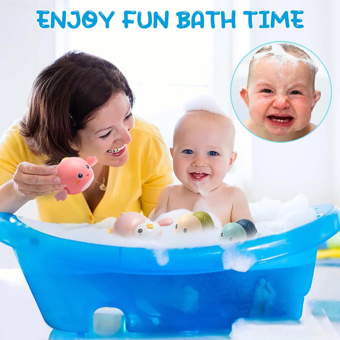 Baby Bath Toys For Toddlers 1-3, 4 Pack Floating Wind-Up Swimming Toys For 1-5 Year Old Kids Boy Girls, Bathroom Shower Water To