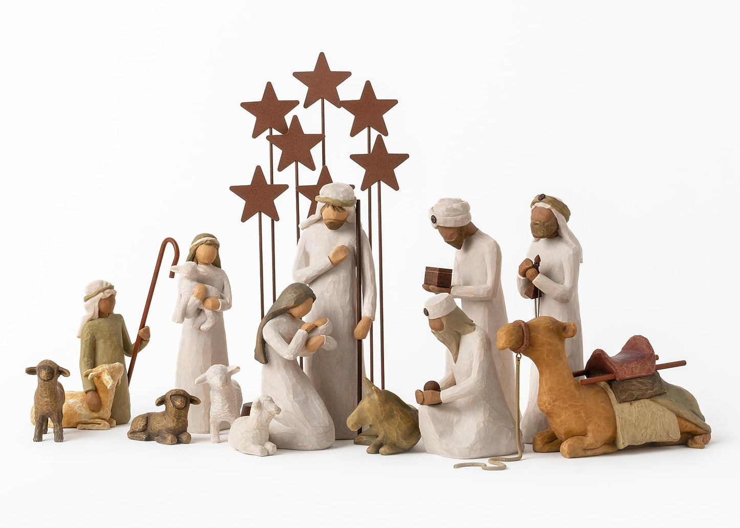 Willow Tree Nativity Starter Figures With The Three Wisemen Plus Metal Stars, 14-Piece Set