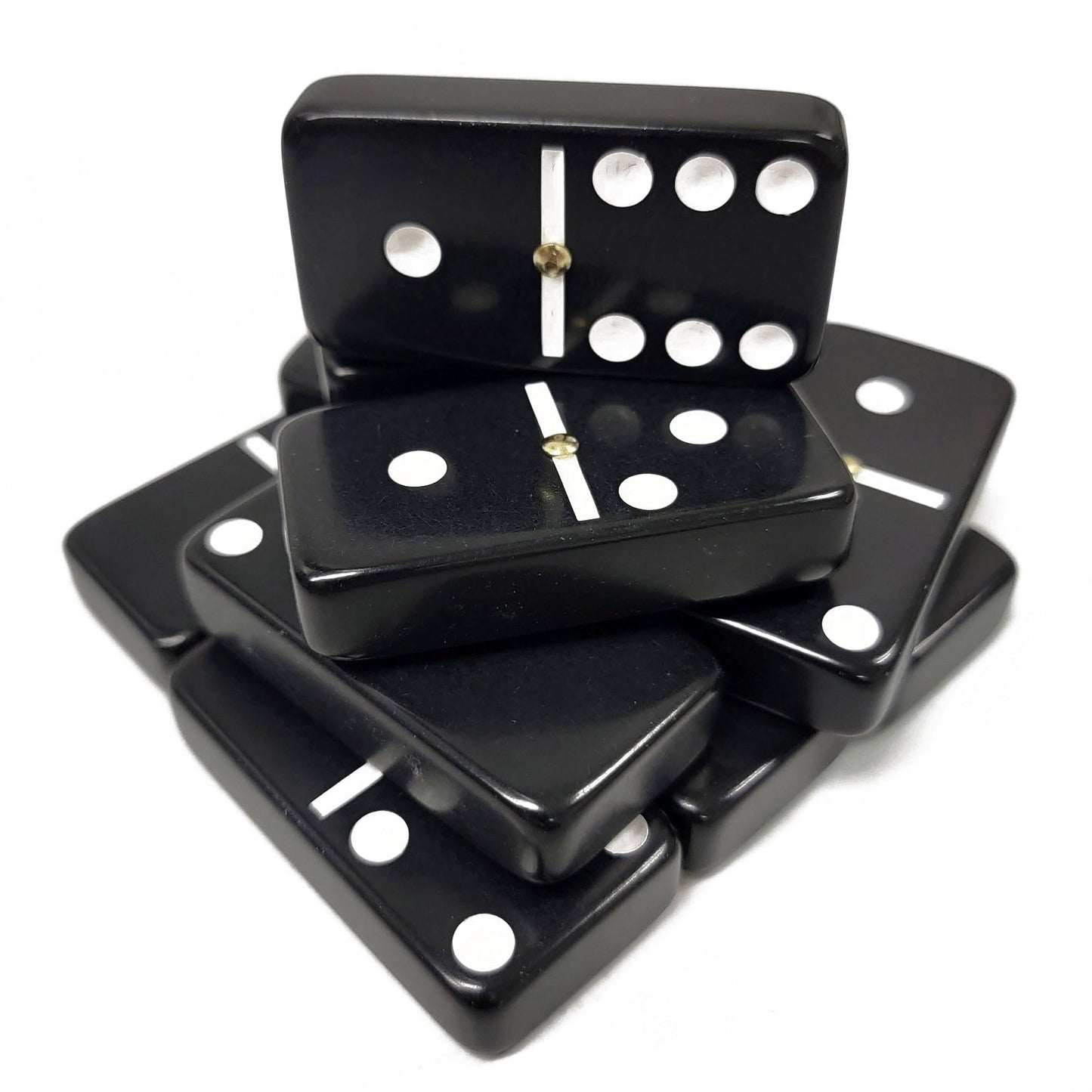 Marion Domino Double Six Black In Dovetail Jointed Sheesham Wood Box - Jumbo Tournament Size W/Spinners