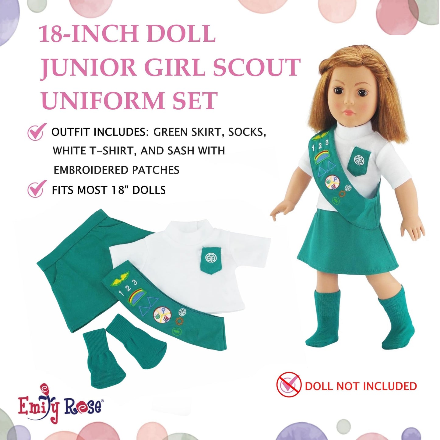 Emily Rose 18 Inch Doll Jr Junior Girl Scout Inspired Uniform Clothes Outfit | Officially Licensed By Girl Scouts Of The Usa | Gift-Boxed! | Doll Not Included