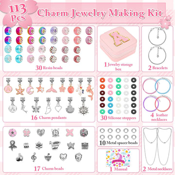LifeisLuck Charm Bracelet Making Kit, Jewelry Making Kit for Girls DIY Charm Necklace Kit with Bracelet Organizer Box Unicorns C