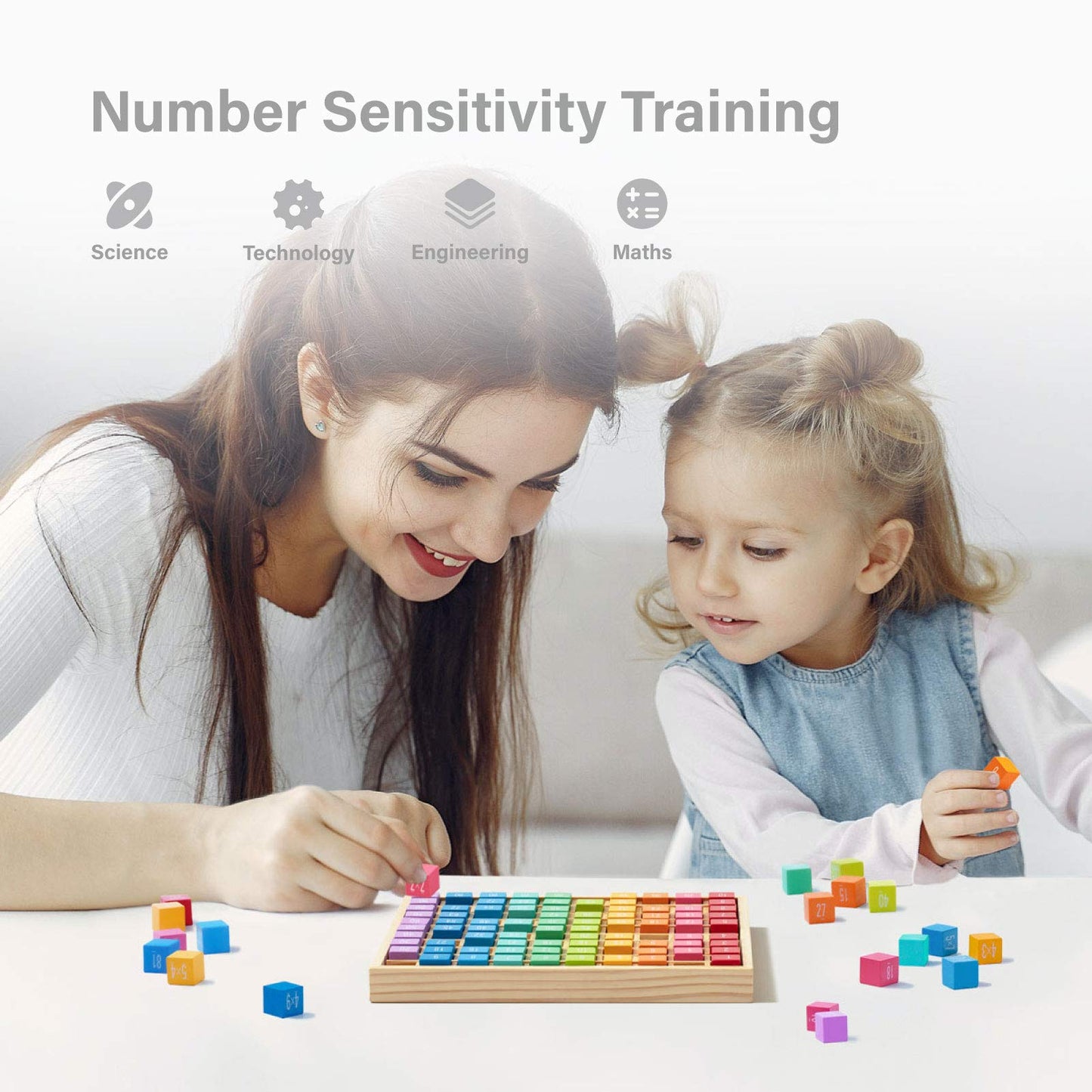 Robud Wooden Multiplication & Math Table Board Game, Kids Montessori Math Manipulatives Learning Toys Gift, Aged 3 Years Old And Up - 100 Wooden Counting Blocks